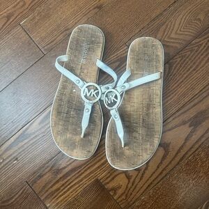 Michael Kors White and Tan Thong Sandals